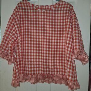 SHEIN Red and White Checkered Blouse